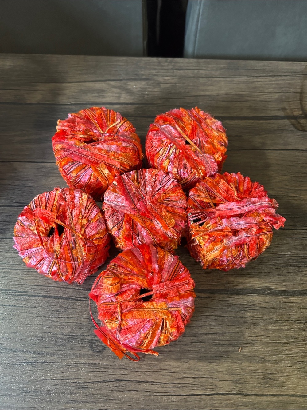 Red & Orange feather yarn bundle of 6 rolls
